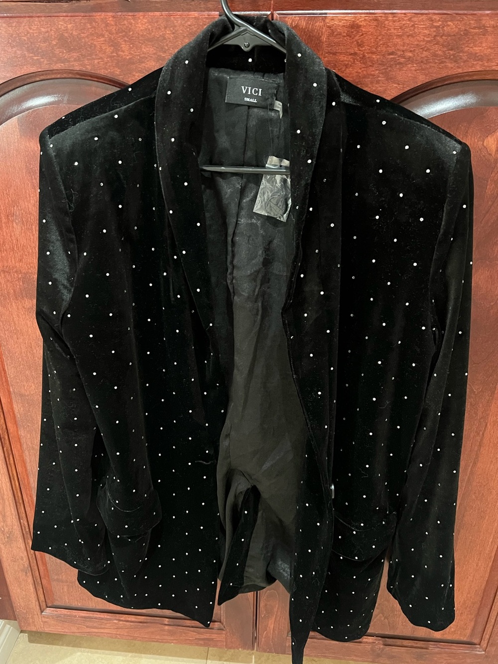 VICI Black Velvet Blazer with Sparkling Dot Accents